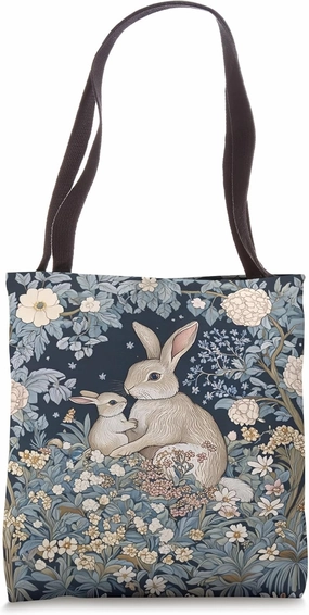 Floral Rabbit Bunny Hare Couples In Flowering Blooming Tote Bag