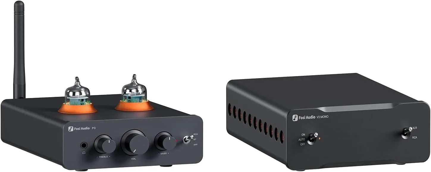 Fosi Audio P3 Tube Preamp Headphone Amplifier and V3 Mono Power Amplifier for Home Audio Speakers