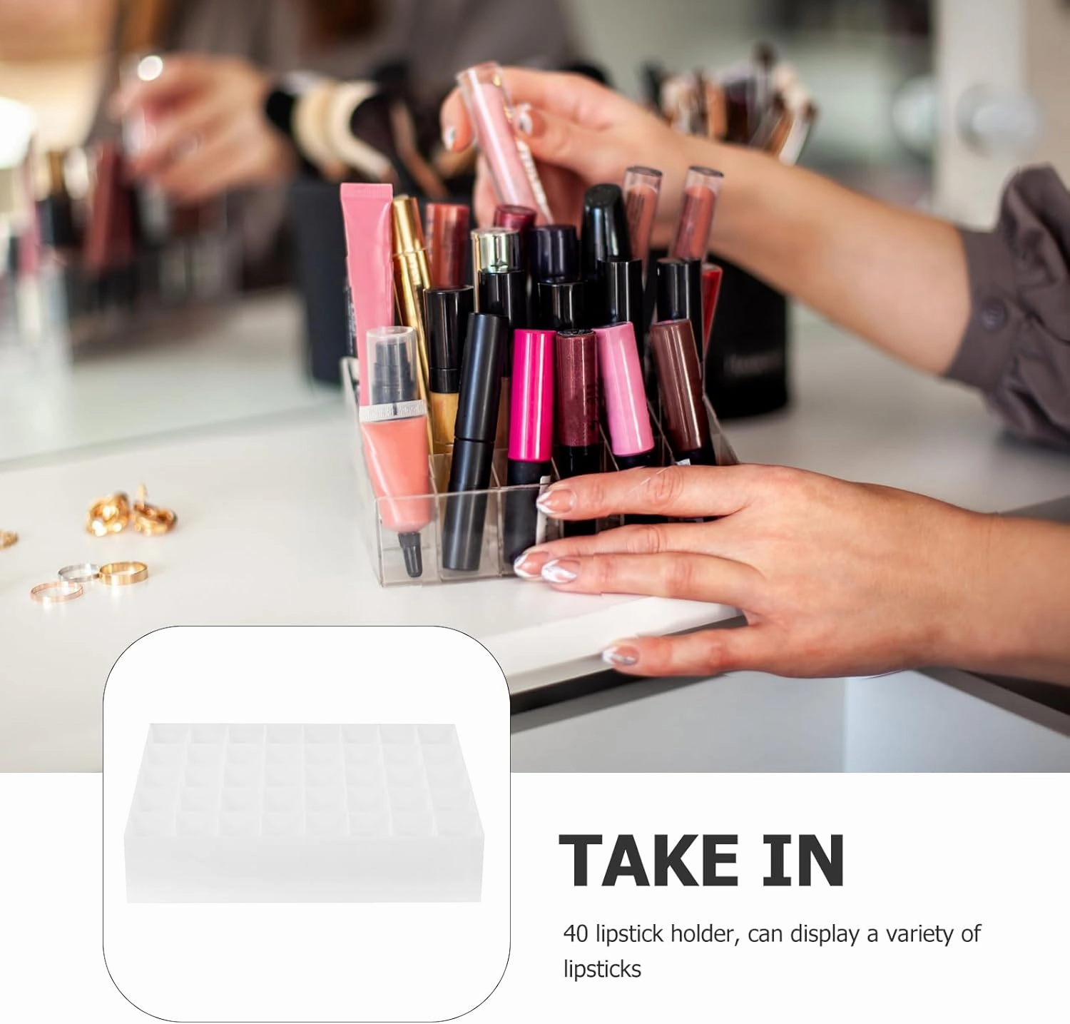 FRCOLOR 40 Box 40 Slots Makeup Holder Lipstick Holder Case Jewelry Storage Case Beauty Organizer Makeup Brush Holder Lip Gloss Lip Tint Lipstick Storage Case Display Stand White Desktop