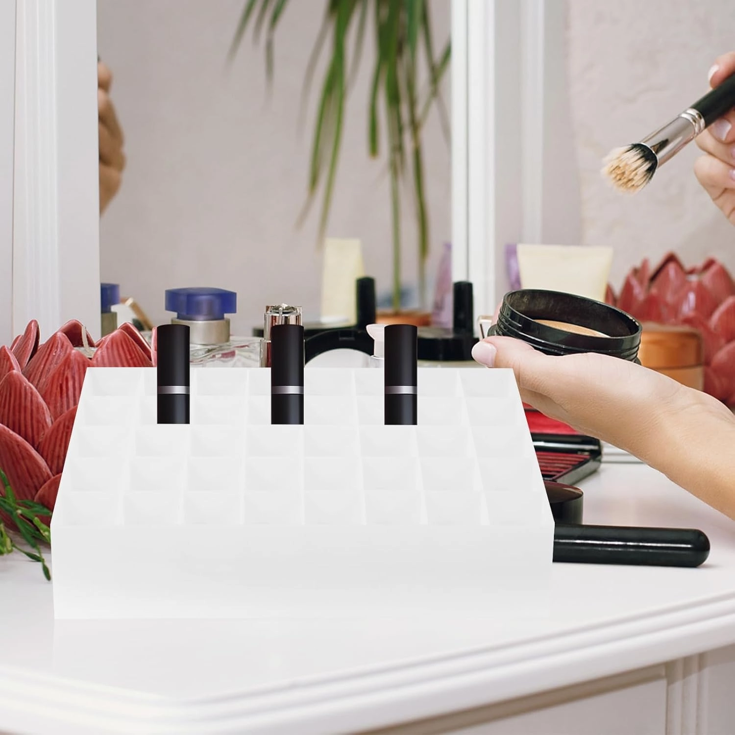 FRCOLOR 40 Box 40 Slots Makeup Holder Lipstick Holder Case Jewelry Storage Case Beauty Organizer Makeup Brush Holder Lip Gloss Lip Tint Lipstick Storage Case Display Stand White Desktop