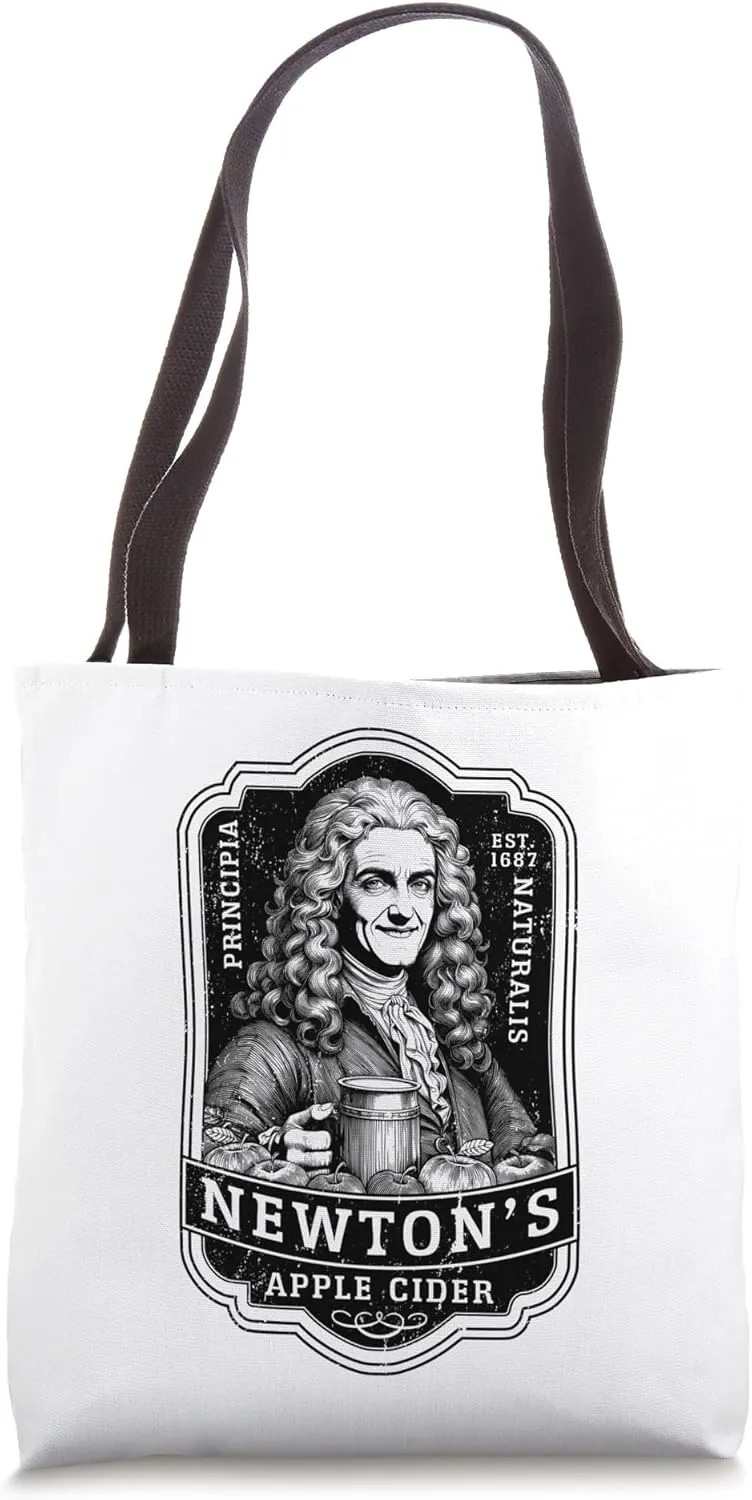 Funny Physics Isaac Newton Apple Cider Vintage Label Science Tote Bag