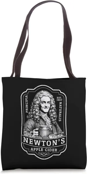 Funny Physics Isaac Newton Apple Cider Vintage Label Science Tote Bag