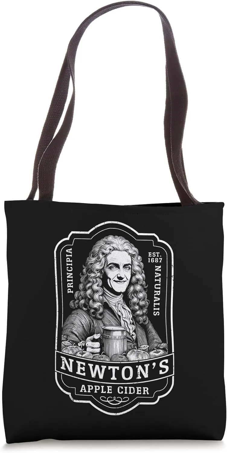 Funny Physics Isaac Newton Apple Cider Vintage Label Science Tote Bag