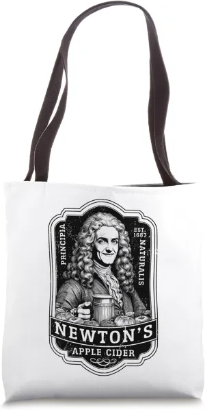 Funny Physics Isaac Newton Apple Cider Vintage Label Science Tote Bag