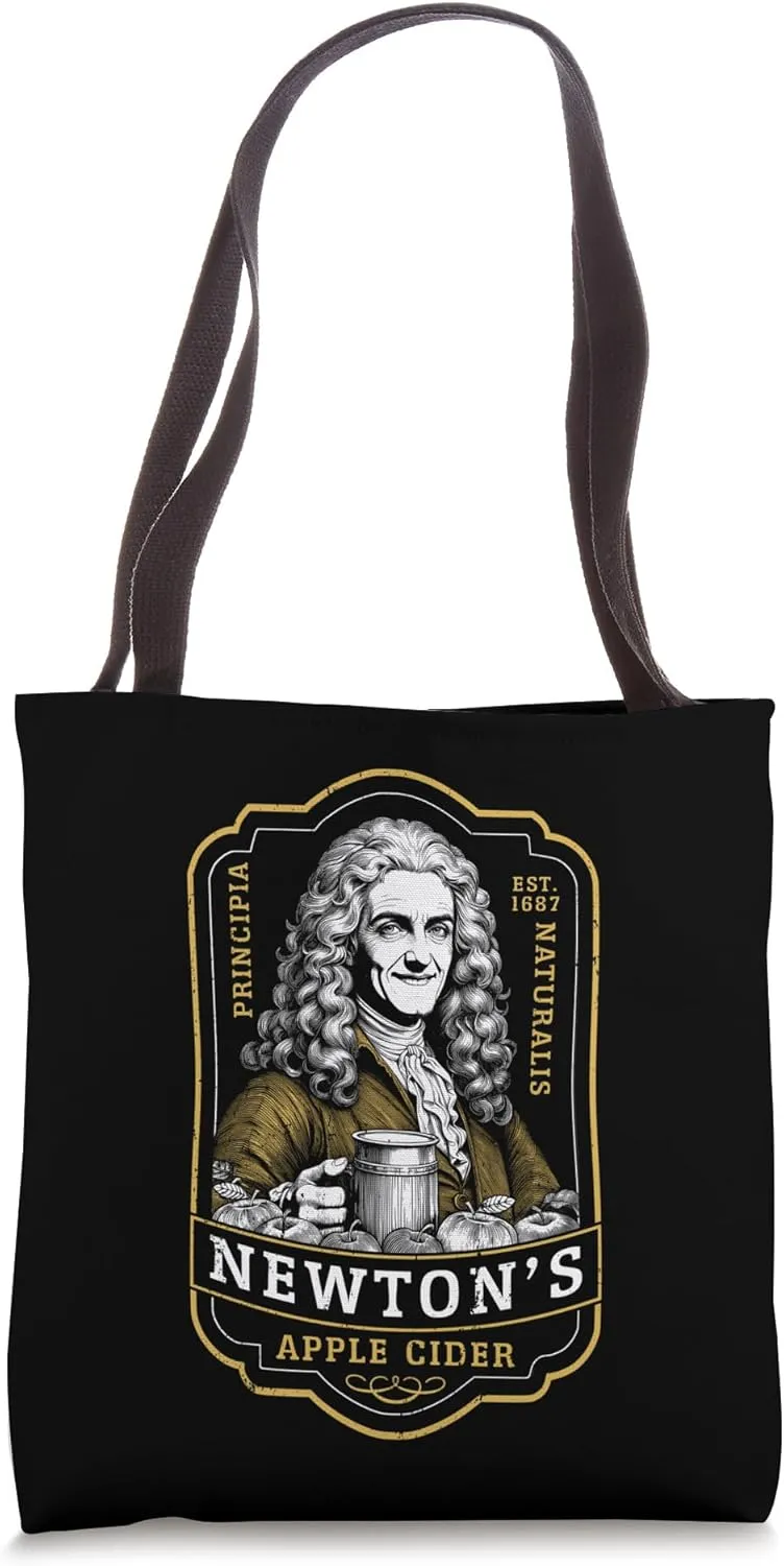 Funny Physics Isaac Newton Apple Cider Vintage Label Science Tote Bag