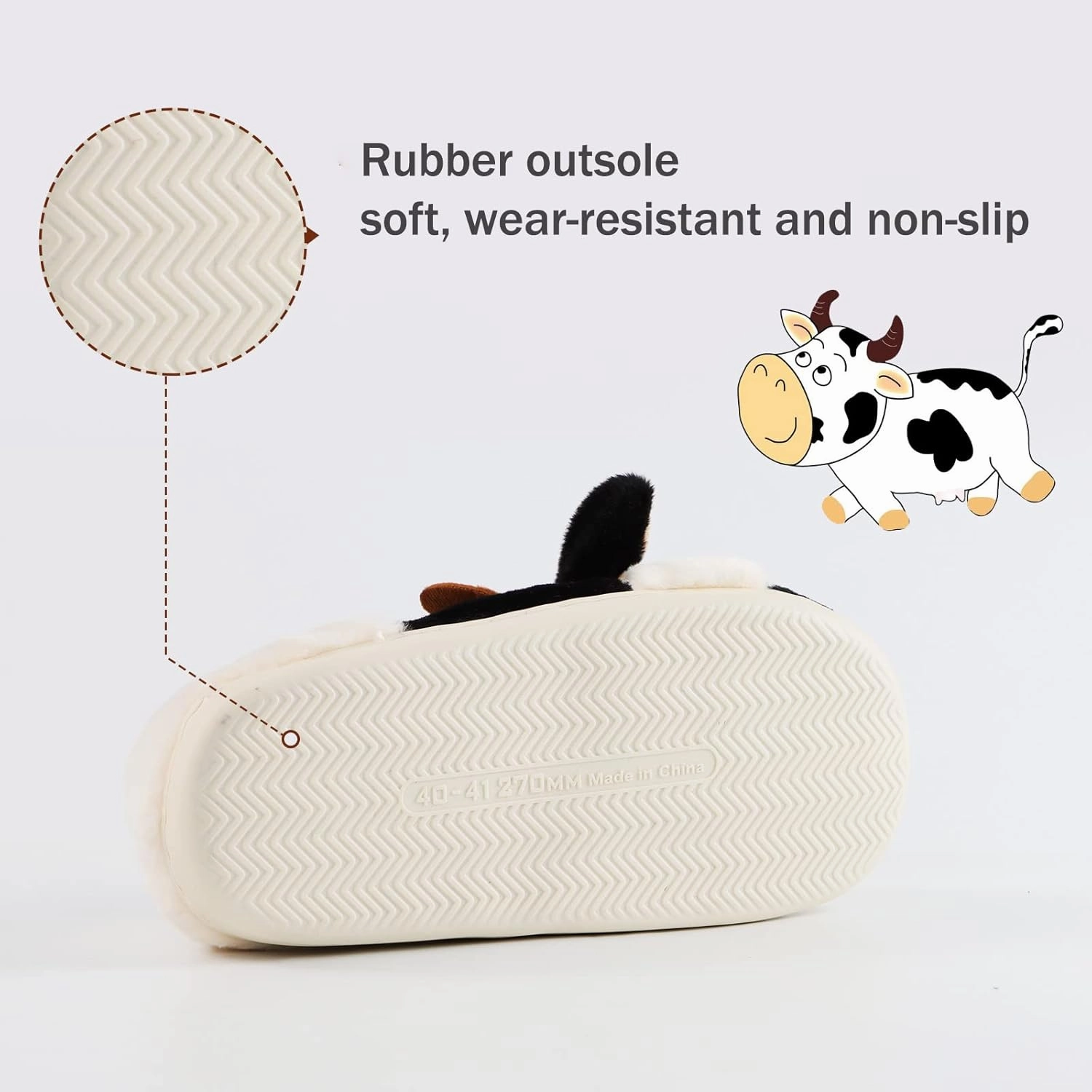 Fuzzy Cow Slippers for Women Men, Cute Cotton Animals House Shoes Fluffy Plush Slippers for Girls Indoor Living Room Bedroom