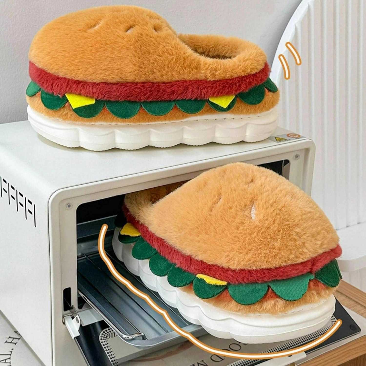Fuzzy Slippers for Women Cute Burger hape Cozy Warm Soft Anti-Slip Soles Indoor Outdoor Closed back Fluffy Slippers