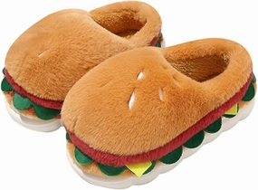 Fuzzy Slippers for Women Cute Burger hape Cozy Warm Soft Anti-Slip Soles Indoor Outdoor Closed back Fluffy Slippers
