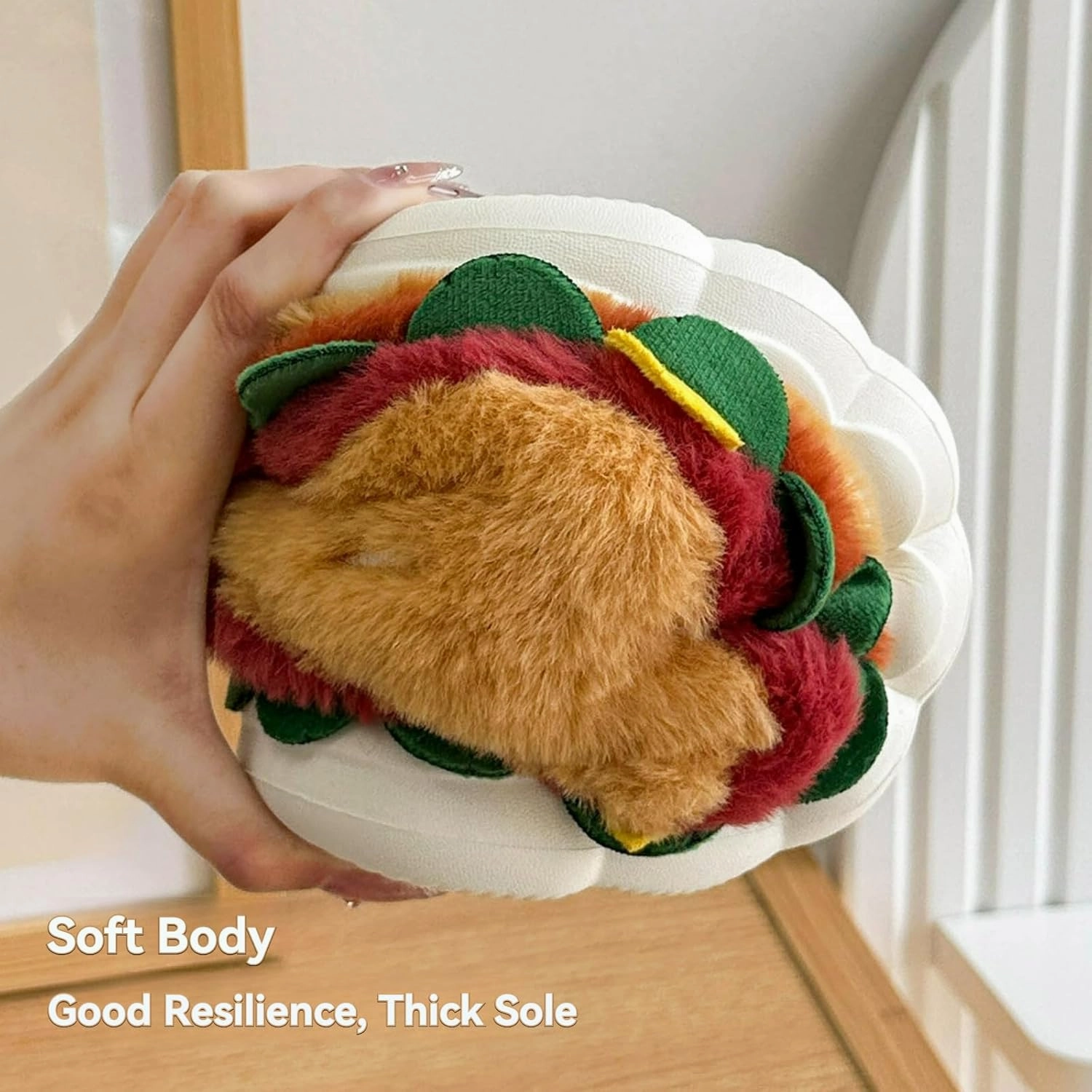 Fuzzy Slippers for Women Cute Burger hape Cozy Warm Soft Anti-Slip Soles Indoor Outdoor Closed back Fluffy Slippers