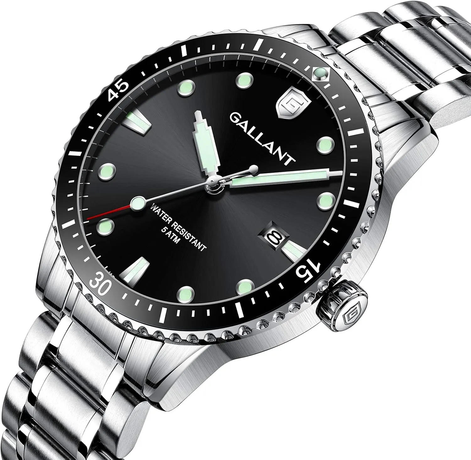 G GALLANT Mens Watch Quartz Analog Watches with Stainless Steel Band Metal Wrist Watch for Men Calendar Date 5ATM Waterproof Watches Business Casual Dress