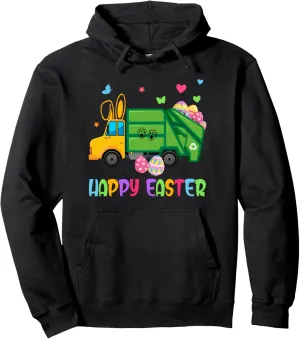 Garbage Truck Bunny Ears Eggs Hunting Funny Easter Day Boys Pullover Hoodie