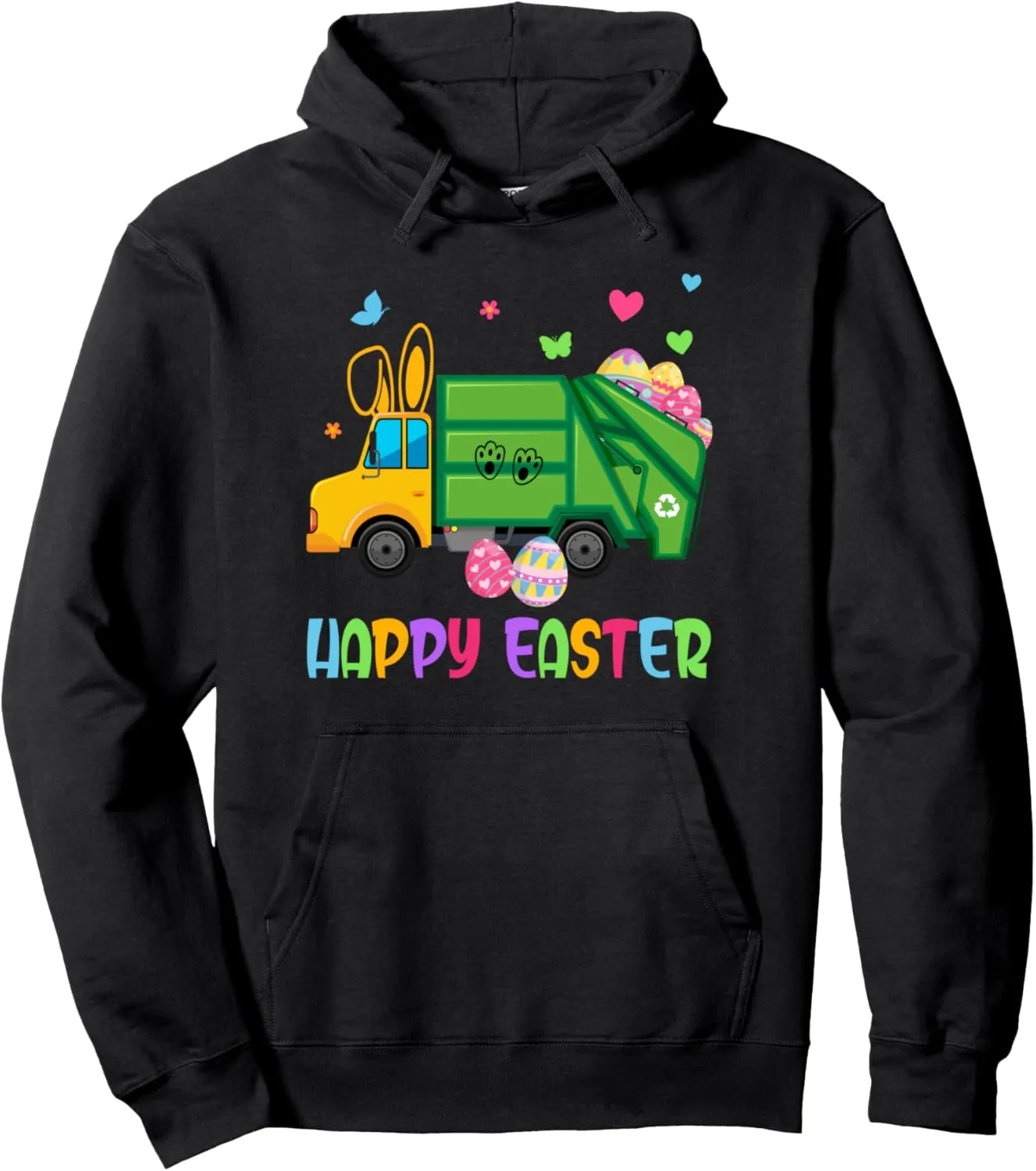 Garbage Truck Bunny Ears Eggs Hunting Funny Easter Day Boys Pullover Hoodie