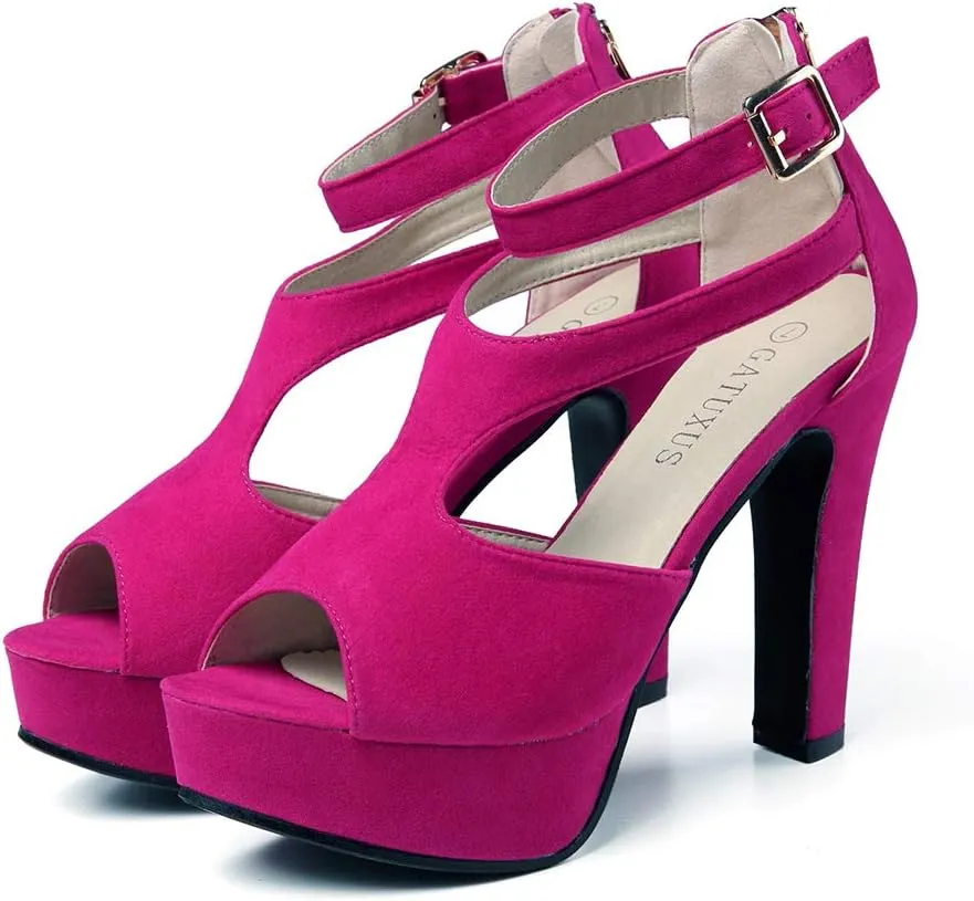 GATUXUS Women's Platform Chunky High Heels Sandals Open Toe Ankle Strap Sexy Dress Sandals Pumps Summer Shoes