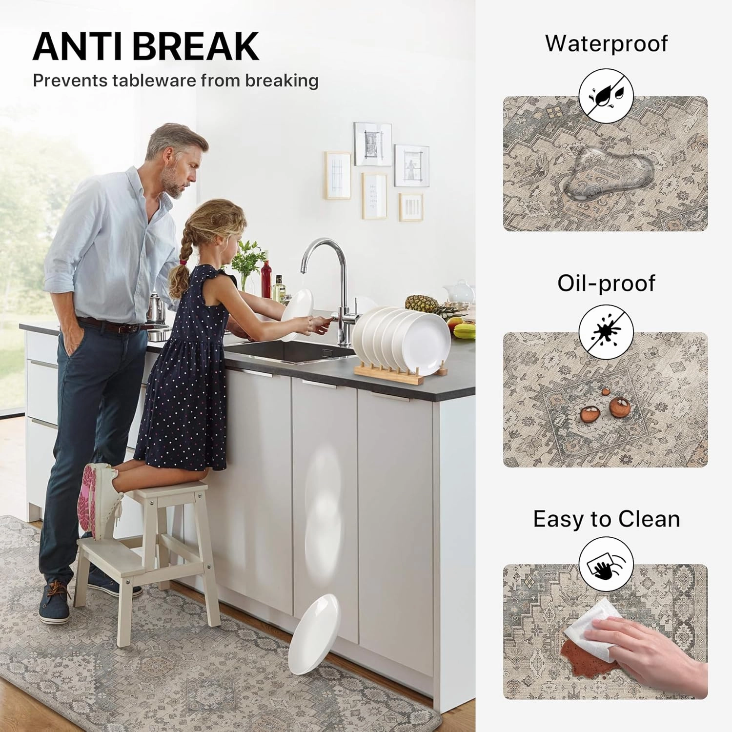 GENIMO Kitchen Mats for Floor, 2PCS Kitchen Rugs Non Slip Washable, Waterproof Anti Fatigue Mat, Comfort Standing Runner Rug for Sink, Office, Laundry, Home, 17.3"x47" 17.3"x30", Brown