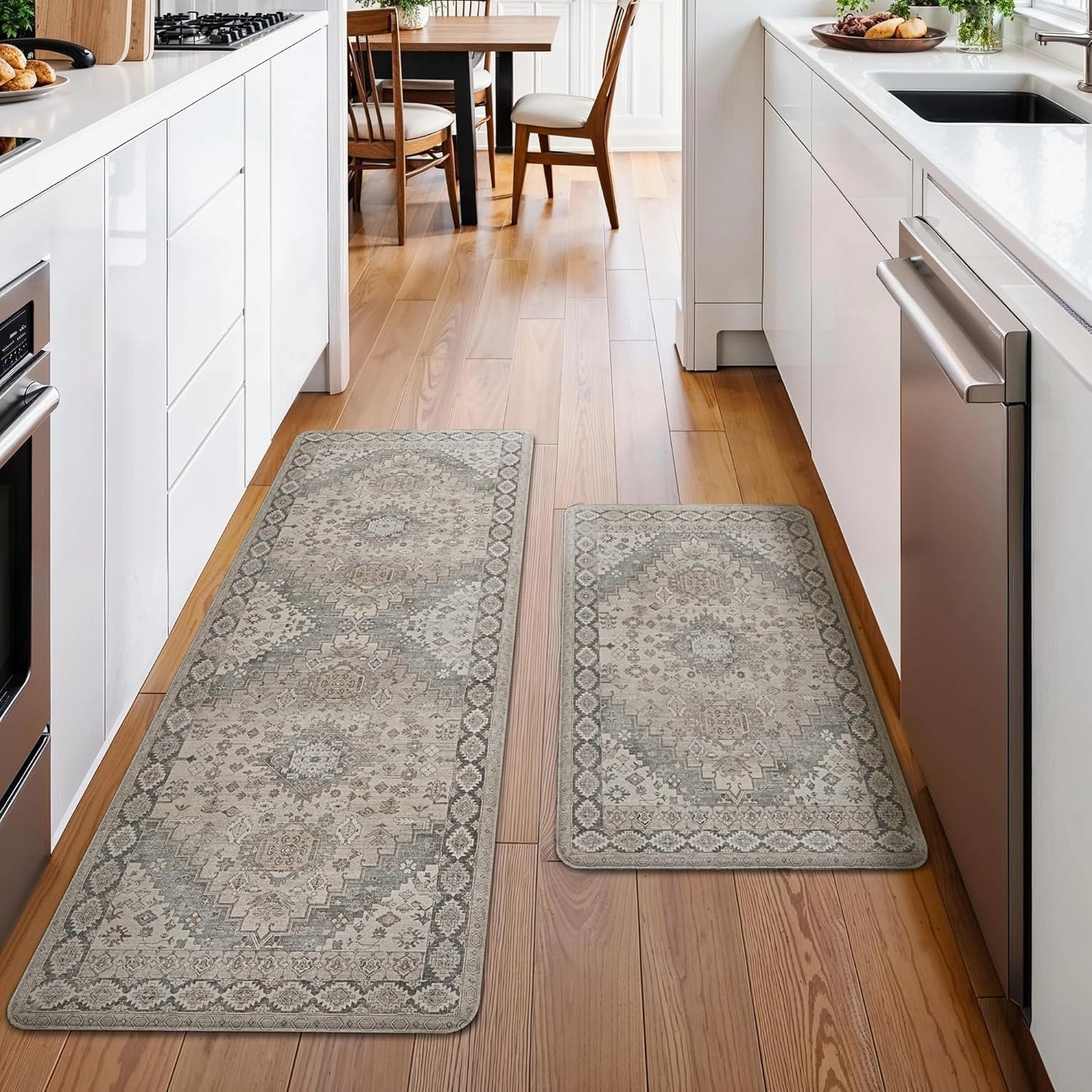GENIMO Kitchen Mats for Floor, 2PCS Kitchen Rugs Non Slip Washable, Waterproof Anti Fatigue Mat, Comfort Standing Runner Rug for Sink, Office, Laundry, Home, 17.3"x47" 17.3"x30", Brown