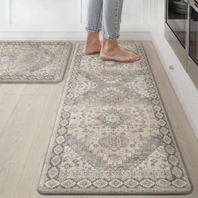 GENIMO Kitchen Mats for Floor, 2PCS Kitchen Rugs Non Slip Washable, Waterproof Anti Fatigue Mat, Comfort Standing Runner Rug for Sink, Office, Laundry, Home, 17.3"x47" 17.3"x30", Brown