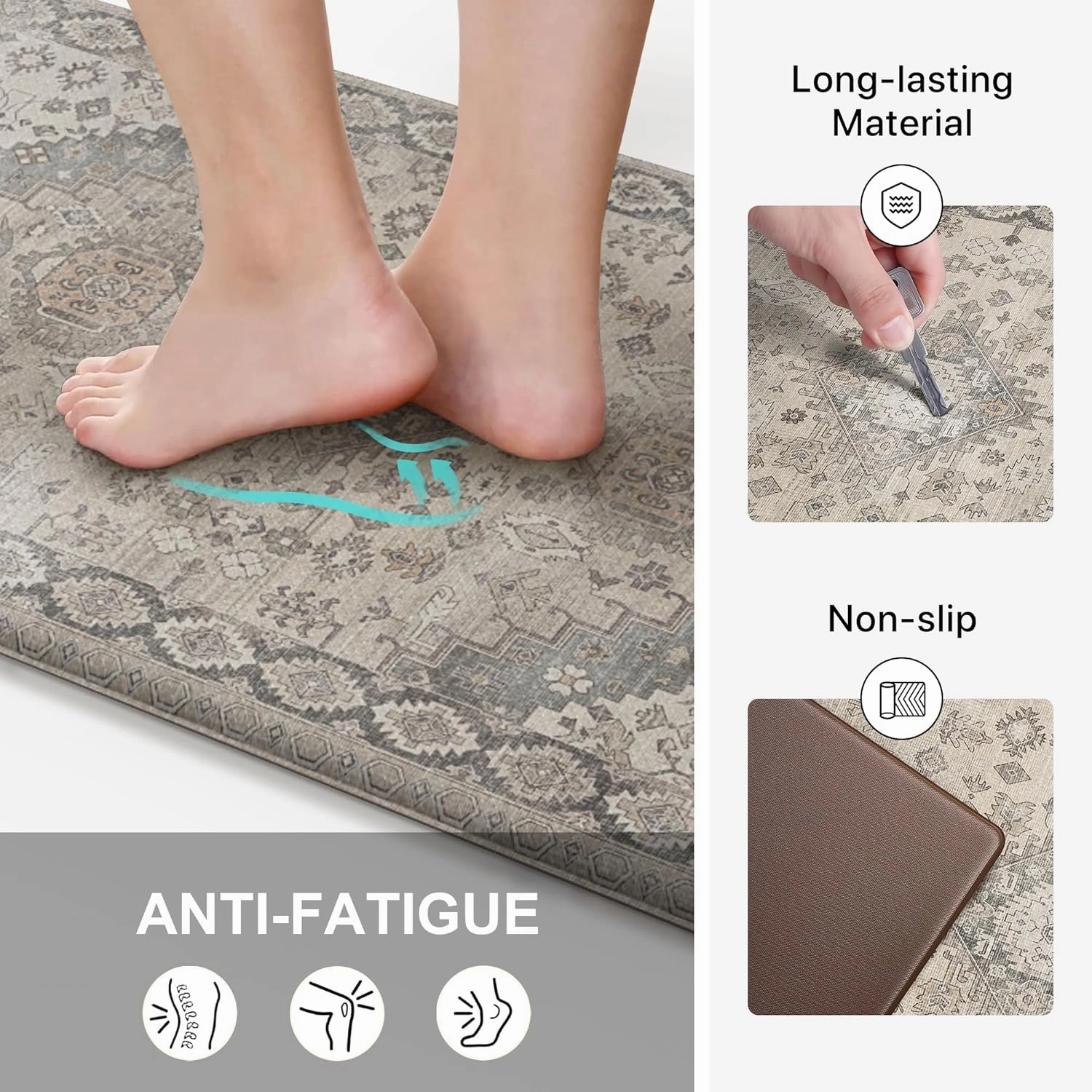 GENIMO Kitchen Mats for Floor, 2PCS Kitchen Rugs Non Slip Washable, Waterproof Anti Fatigue Mat, Comfort Standing Runner Rug for Sink, Office, Laundry, Home, 17.3"x47" 17.3"x30", Brown