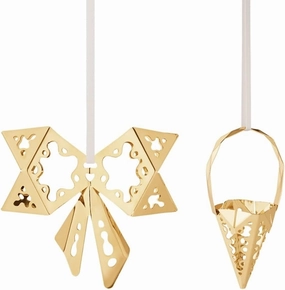 GEORG JENSEN Christmas Bow & Cone Ornament Set Plated with 18kt Gold