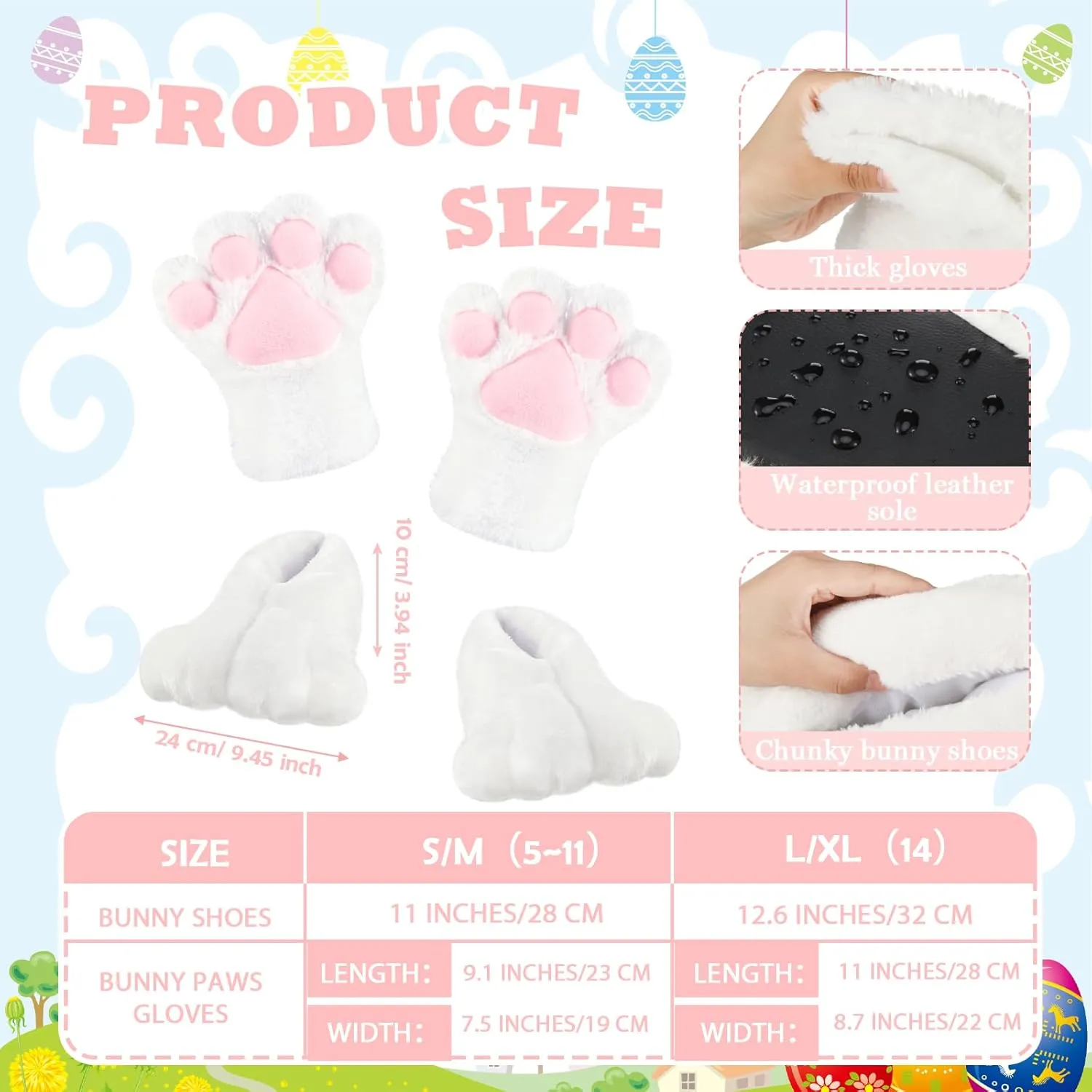 Giegxin 2 Pcs Adult Easter Bunny Costume Bunny Feet Paws Gloves Set Rabbits Hands Shoes Slippers Cartoon