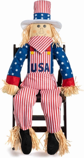 Gift Boutique Large Independence Day Uncle Sam Scarecrow Sitter Decor, 60" Life Size Patriotic Sitting Male Boy Scarecrows Outdoor Decoration 4th of July Home Porch Yard Garden