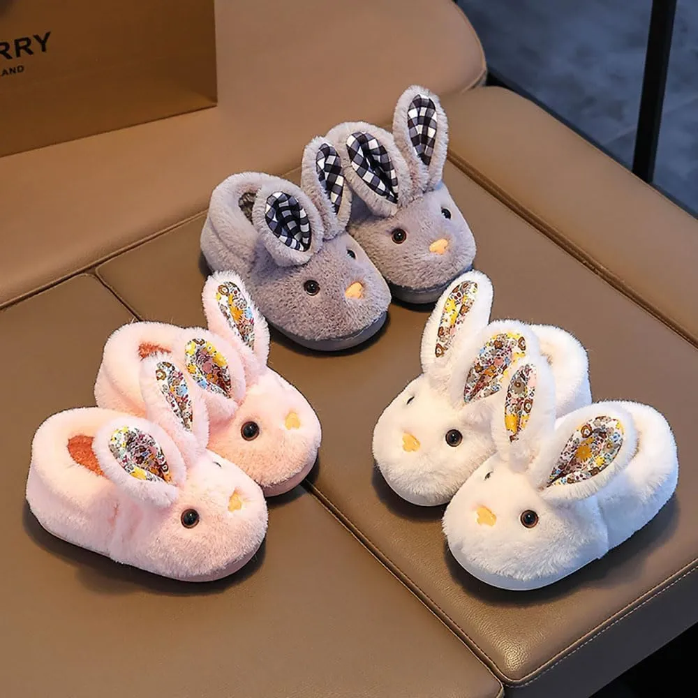 Girls' Plush Bunny Slippers for Toddlers & Kids – Non-Slip Indoor Slippers with Cute Design
