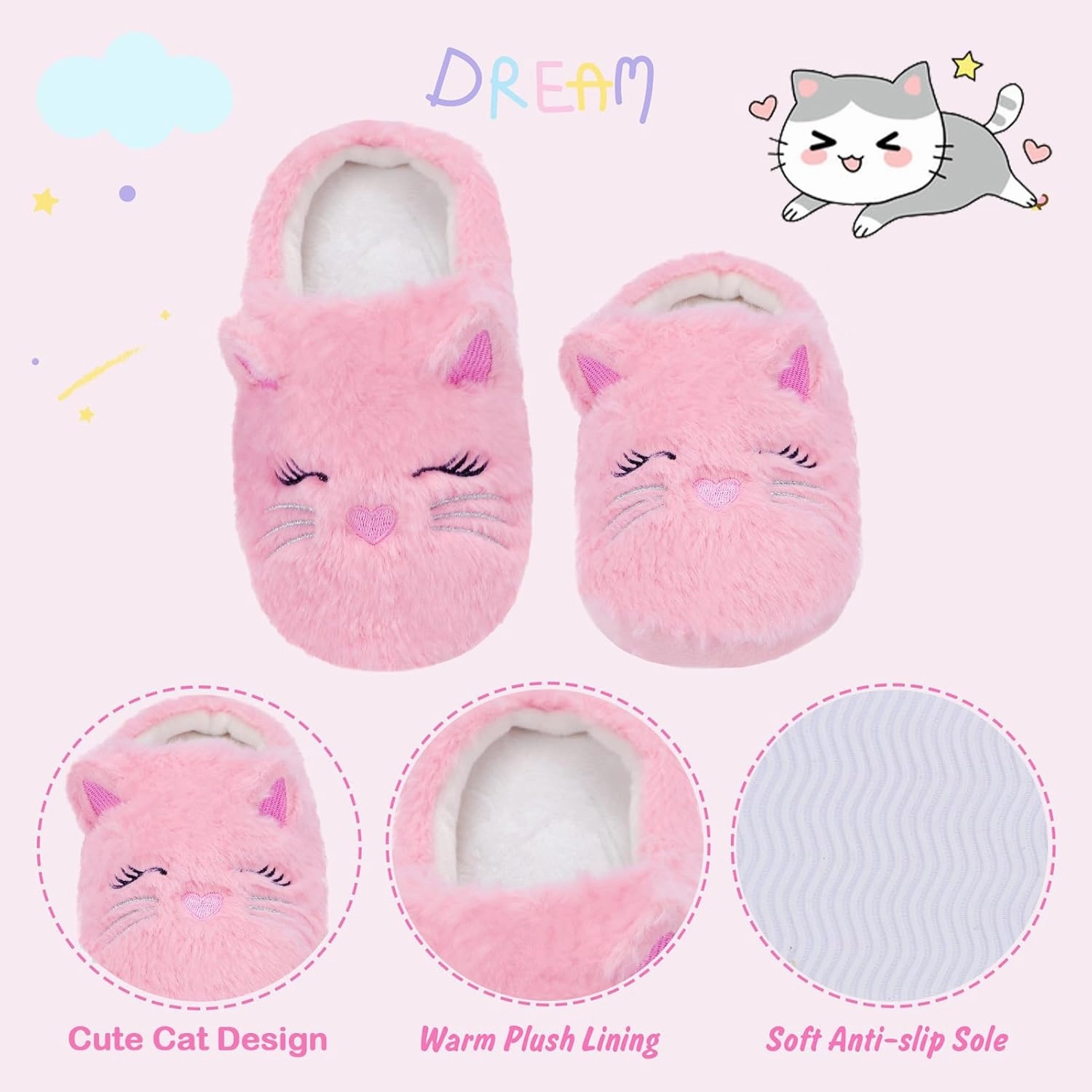 Girls Cute Animal Slippers for Toddler Kids Fuzzy Slip-on House Shoes Warm Fluffy Plush Indoor Home Slippers