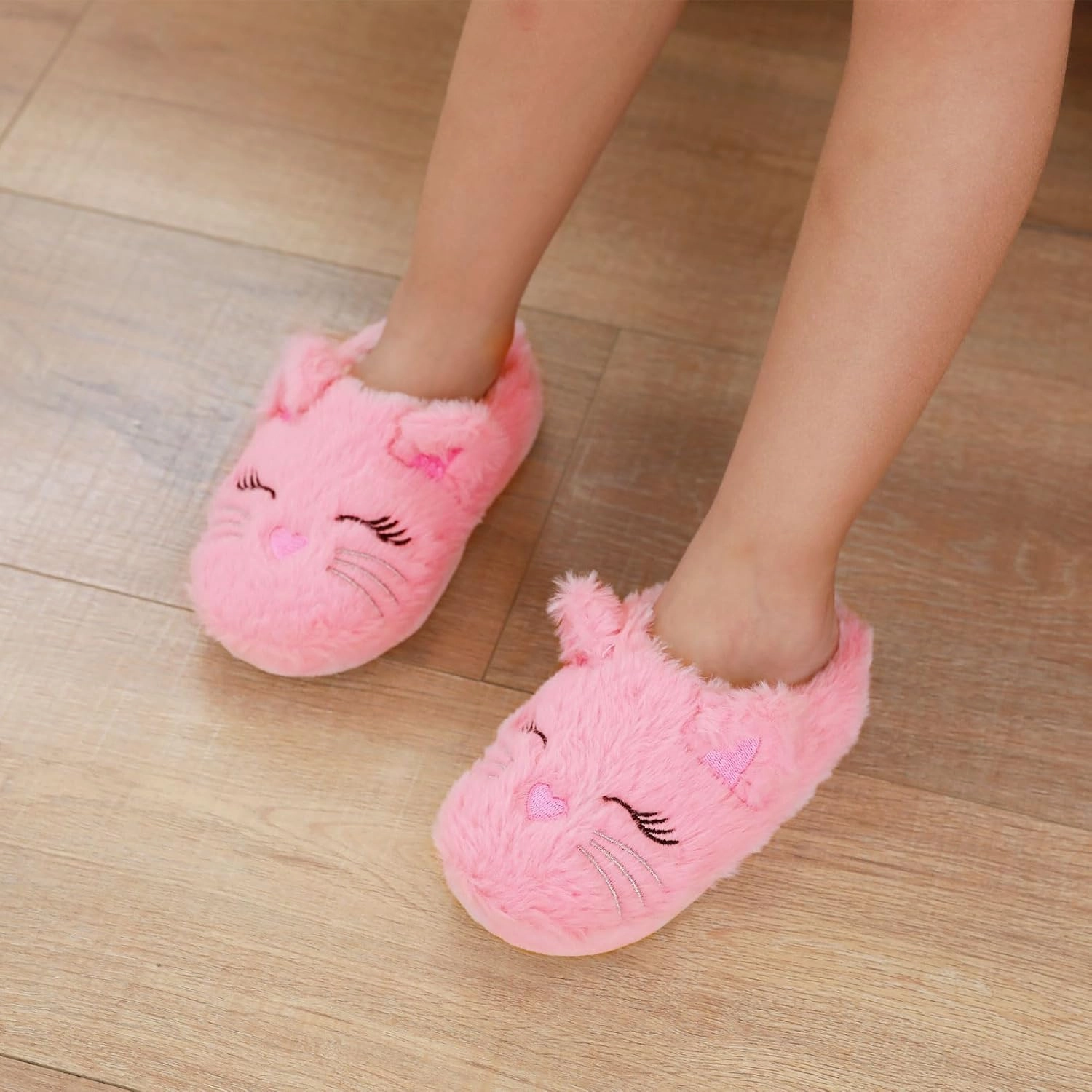 Girls Cute Animal Slippers for Toddler Kids Fuzzy Slip-on House Shoes Warm Fluffy Plush Indoor Home Slippers