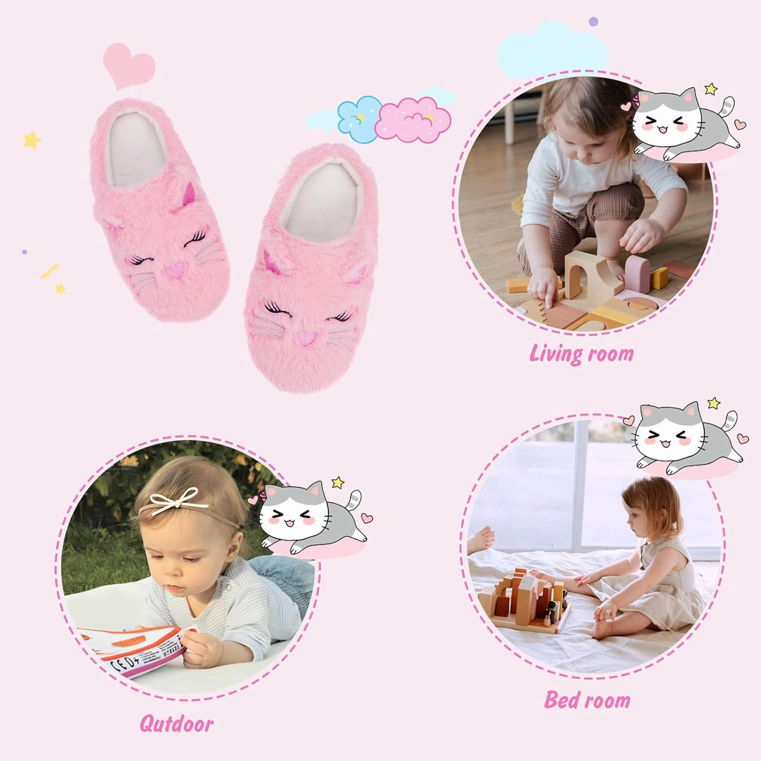 Girls Cute Animal Slippers for Toddler Kids Fuzzy Slip-on House Shoes Warm Fluffy Plush Indoor Home Slippers