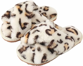 Girls Fluffy Cute Fuzzy Slippers - Open Toe Warm Fur Slides Cross Band Plush Slip on House Indoor Slippers