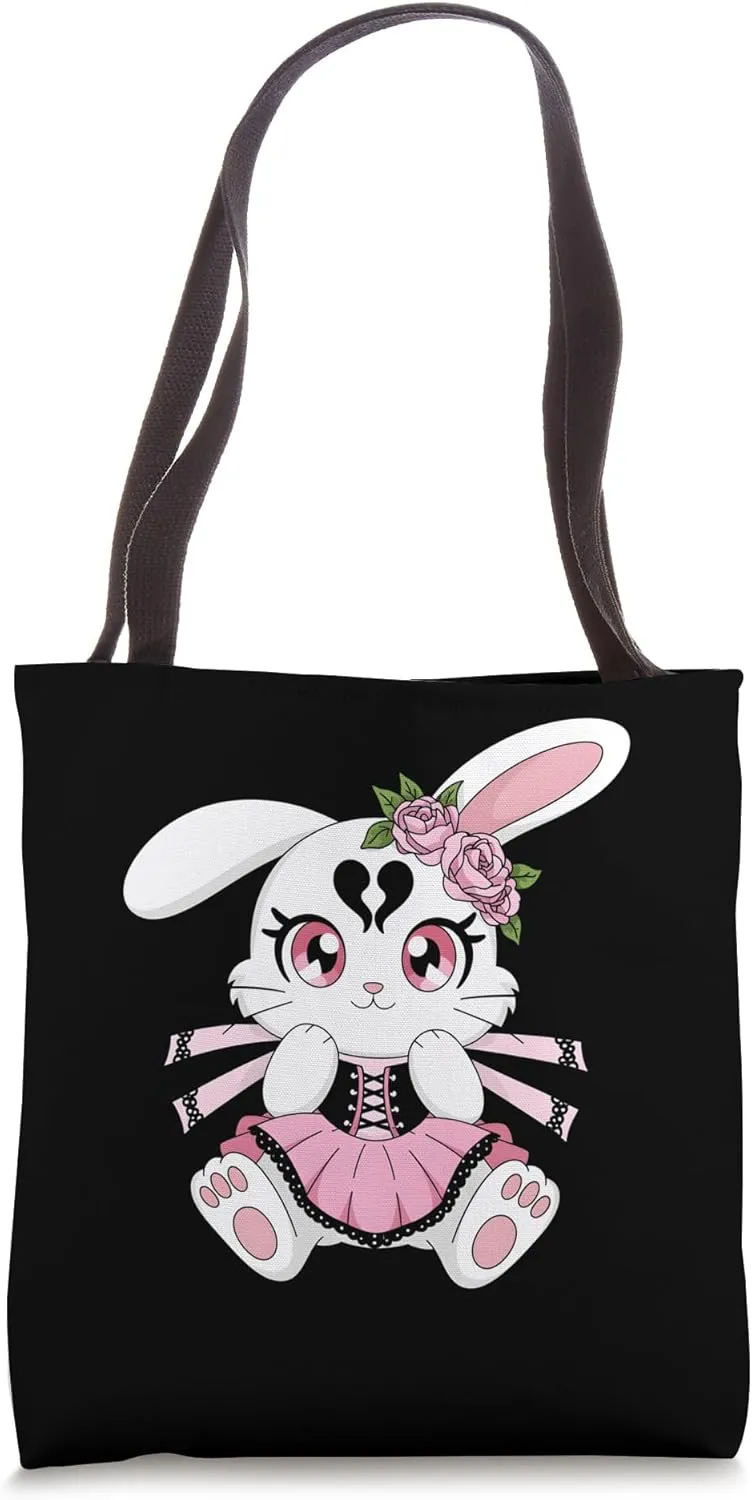 Gothic Bunny Rose Lace Corset Pastel Goth Lolita Tote Bag