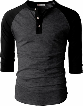 H2H Mens Casual Slim Fit T-Shirts Henley Shirts Raglan Long & 3/4 Sleeve Jersey Baseball T Shirts
