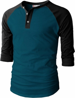 H2H Mens Casual Slim Fit T-Shirts Henley Shirts Raglan Long & 3/4 Sleeve Jersey Baseball T Shirts