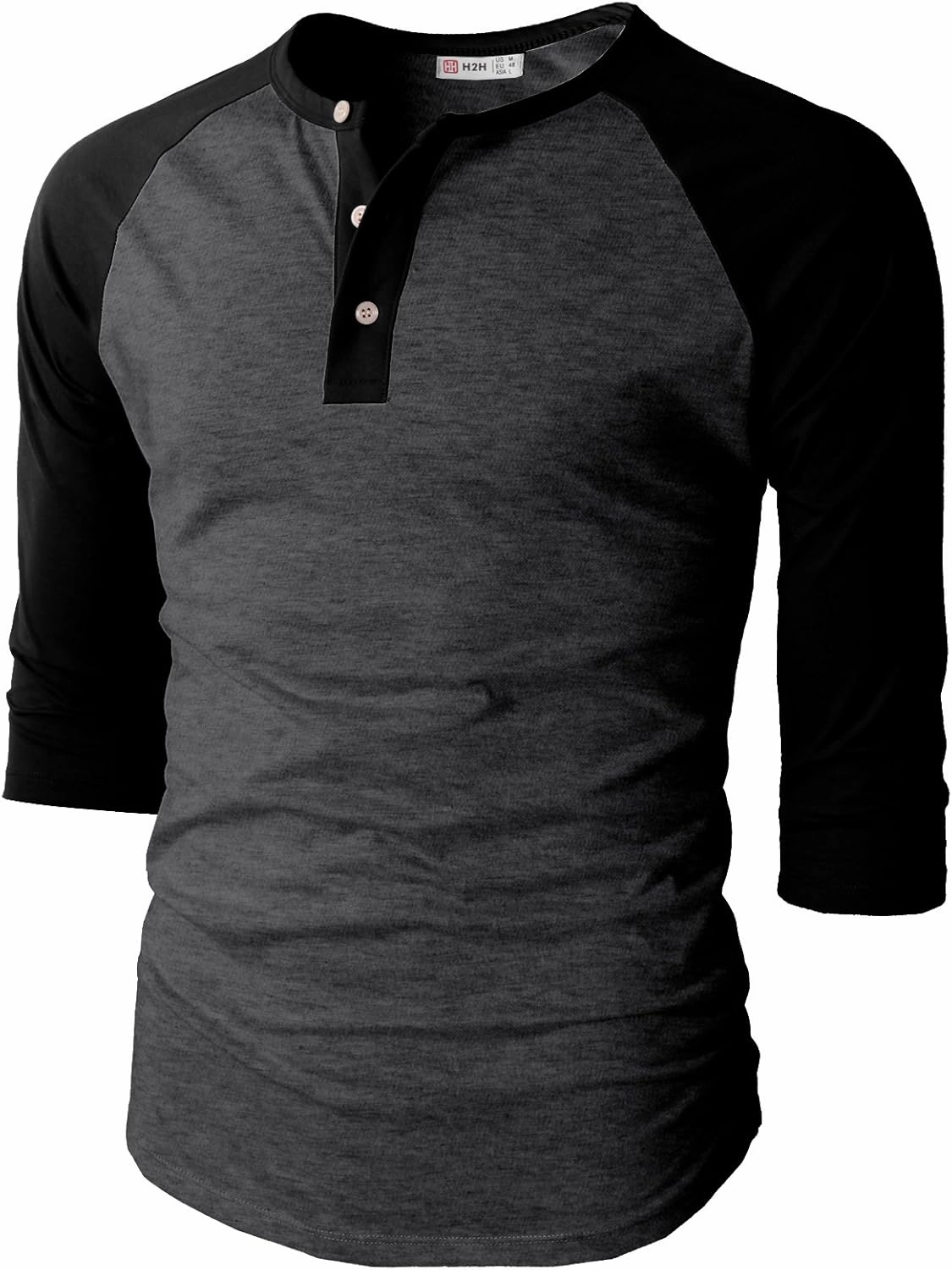 H2H Mens Casual Slim Fit T-Shirts Henley Shirts Raglan Long & 3/4 Sleeve Jersey Baseball T Shirts