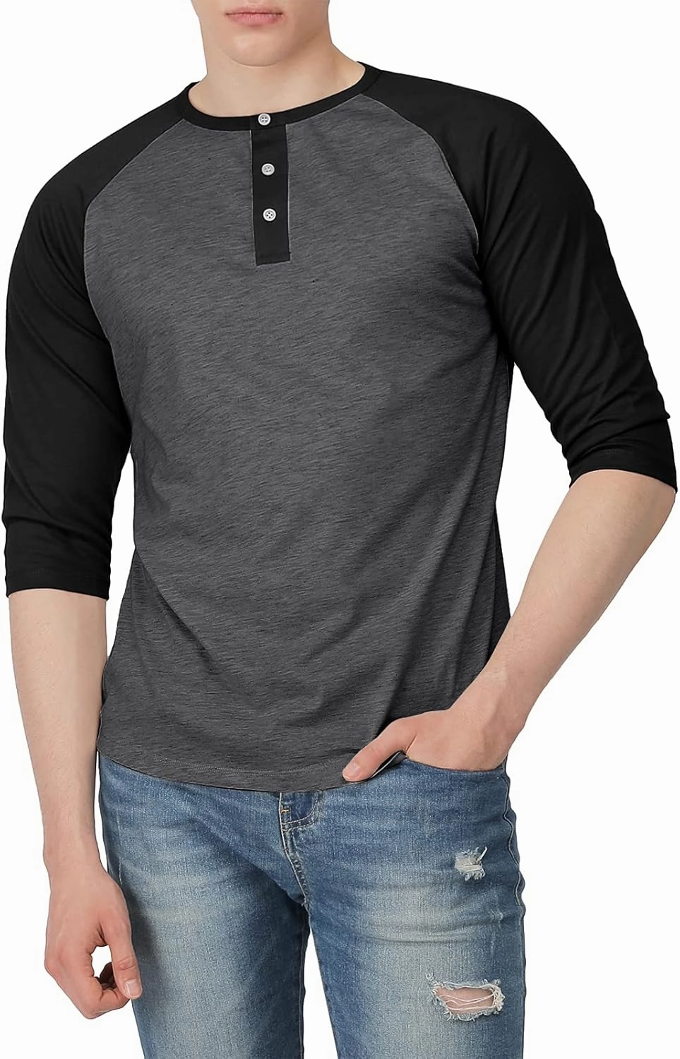 H2H Mens Casual Slim Fit T-Shirts Henley Shirts Raglan Long & 3/4 Sleeve Jersey Baseball T Shirts
