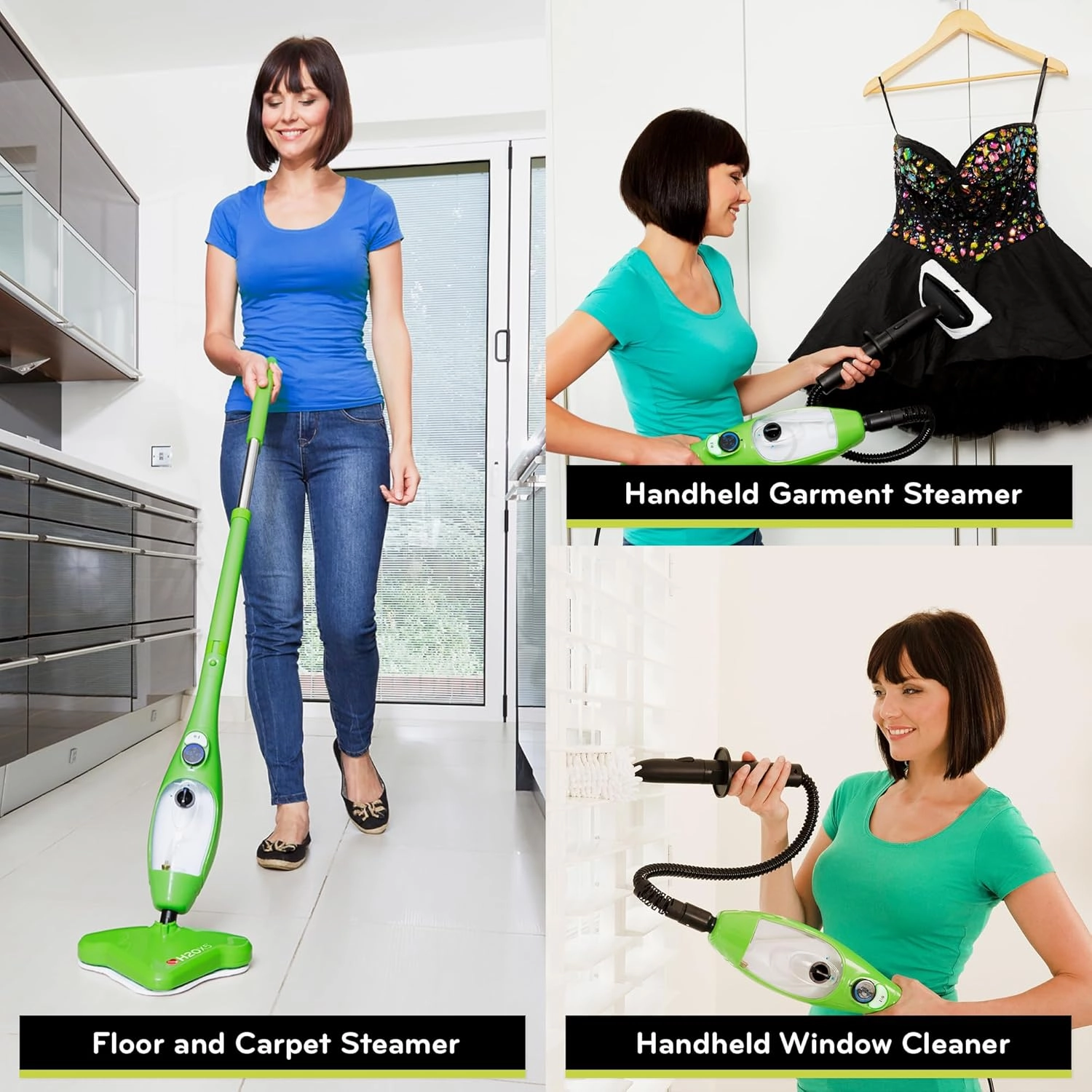 H2O 5-in-1 Multi-Purpose, Handheld Steam Cleaner, Adjustable Height, Removable Tank, Large Capacity, Rapid Heat Up, Steam Control, Lightweight, High Pressure