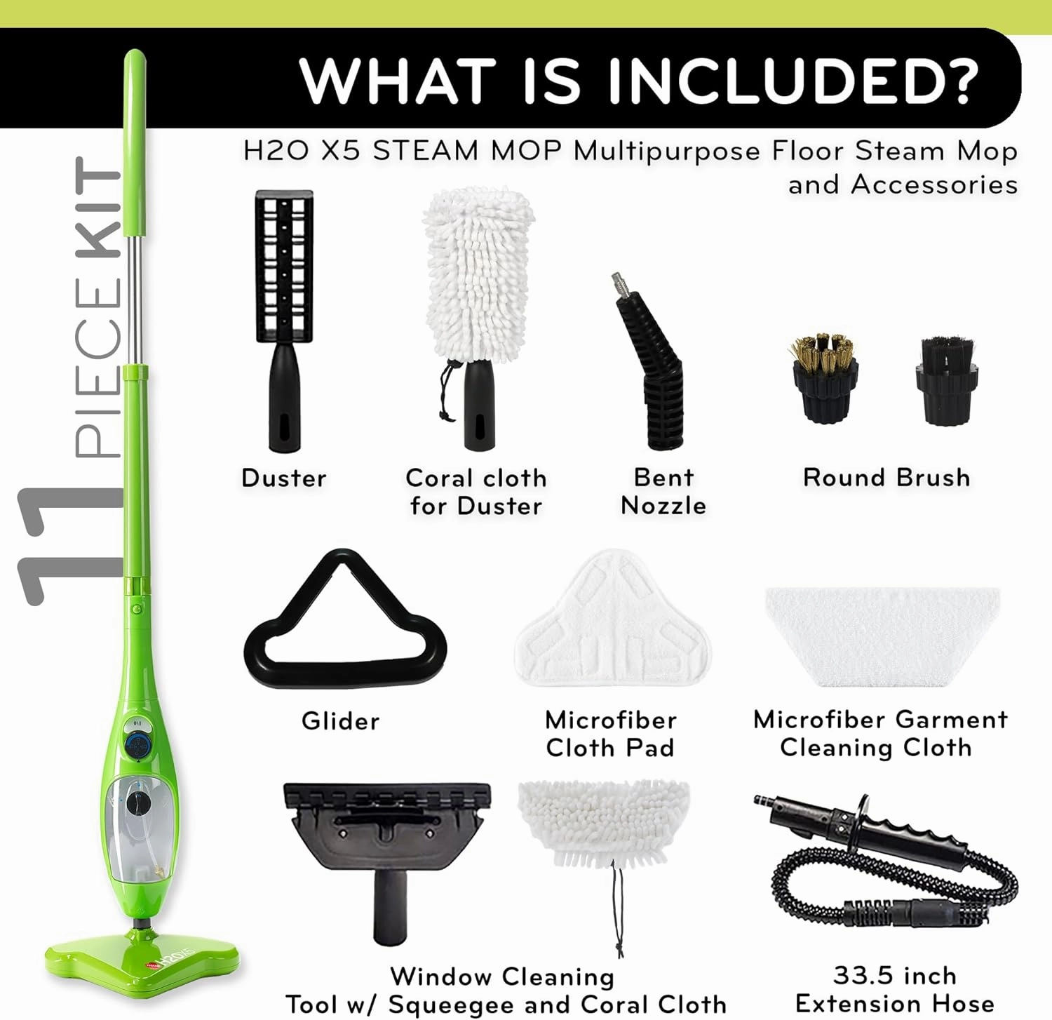 H2O 5-in-1 Multi-Purpose, Handheld Steam Cleaner, Adjustable Height, Removable Tank, Large Capacity, Rapid Heat Up, Steam Control, Lightweight, High Pressure