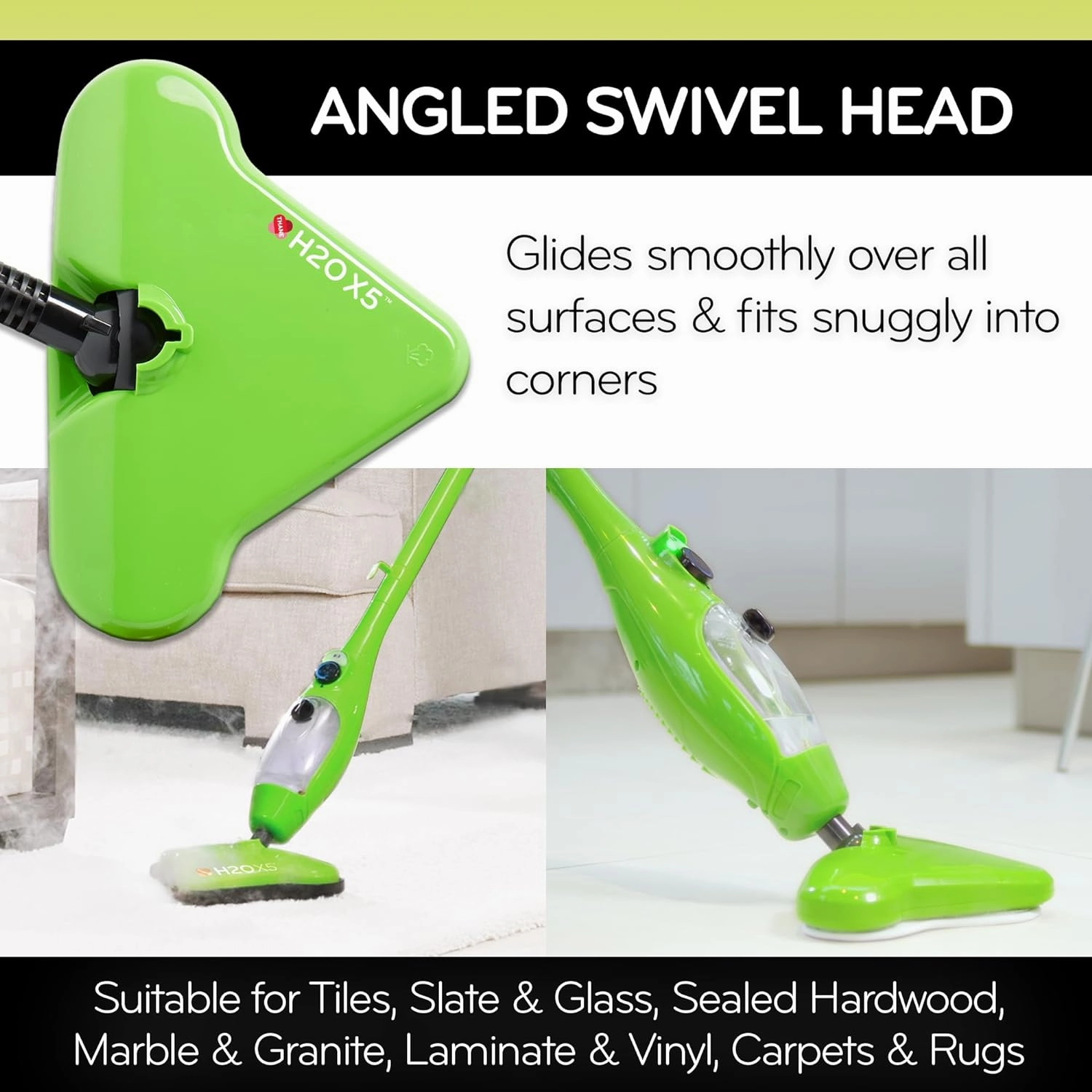 H2O 5-in-1 Multi-Purpose, Handheld Steam Cleaner, Adjustable Height, Removable Tank, Large Capacity, Rapid Heat Up, Steam Control, Lightweight, High Pressure