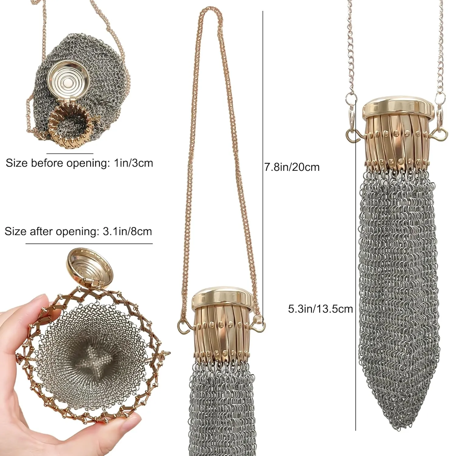 Handmade 1920's English Vintage Coin Purse, Chain Metal Mesh Wallet for Coins, Dice, Jewelry, Cosmetics, Mini Vintage Double Mesh Coin Holder Pouch, Vintage Coin Purse Wallet Ideal for Collectible