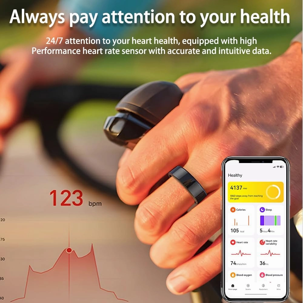Health Tracker Smart Ring for Men Women, Sleep Tracker, Fitness Tracker with Heart Rate/Blood Pressure/Blood Oxygen Monitor.Temperature Monitor.IP68 Waterproof.No Subscription fee.（Gold 11#）