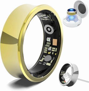 Health Tracker Smart Ring for Men Women, Sleep Tracker, Fitness Tracker with Heart Rate/Blood Pressure/Blood Oxygen Monitor.Temperature Monitor.IP68 Waterproof.No Subscription fee.（Gold 11#）