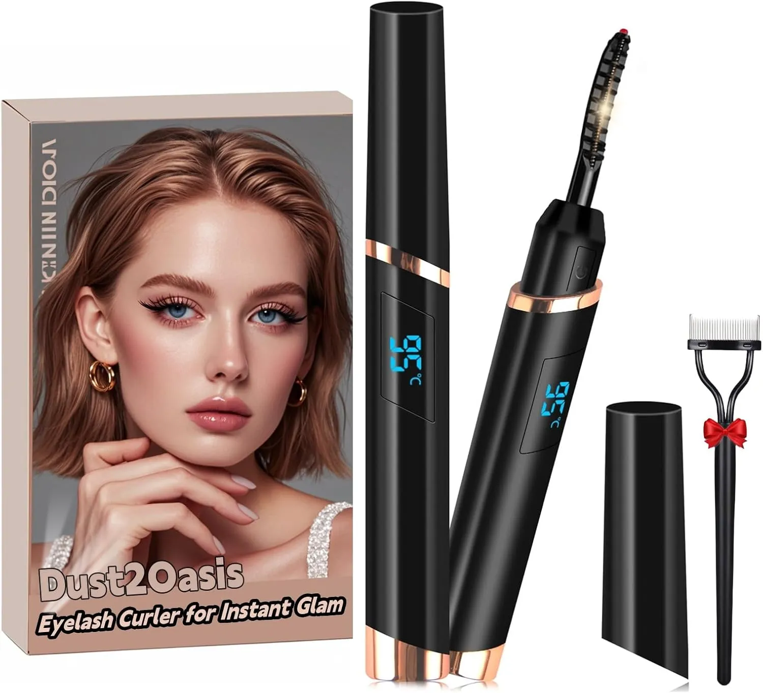 Heated Eyelash Curler, Electric Eyelash Curler, Rechargeable Lash Curler with Eyelash Comb for Makeup Natural Curling Eye Lashes and 24 Hours Long Lasting - Black 2024 Updated Model