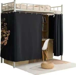 Heavy-Duty Adult Bunk Bed Blackout Curtains for Bottom Twin Privacy Underbed Curtains for High Loft Bed, 2 Panels, Black 59in