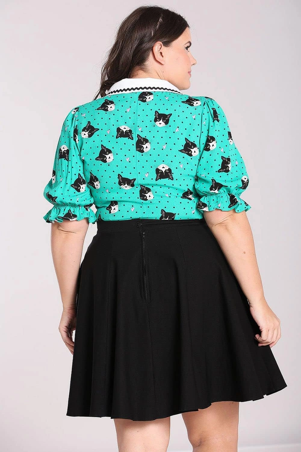 Hell Bunny Love Cats Blouse Kitty 50's Vintage Retro Pinup Puff Sleeve Top