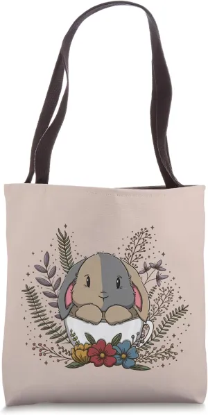 Herbal Tea Bunny - Harlequin Lop Gray Cream Rabbit Easter Tote Bag
