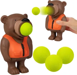 Hog Wild Bear Ball Popper Toy - Includes 4 Soft Foam Balls - Squeeze to Pop Air Powered Balls Up to 20 Feet - Launcher Safe for Indoor/Outdoor Play