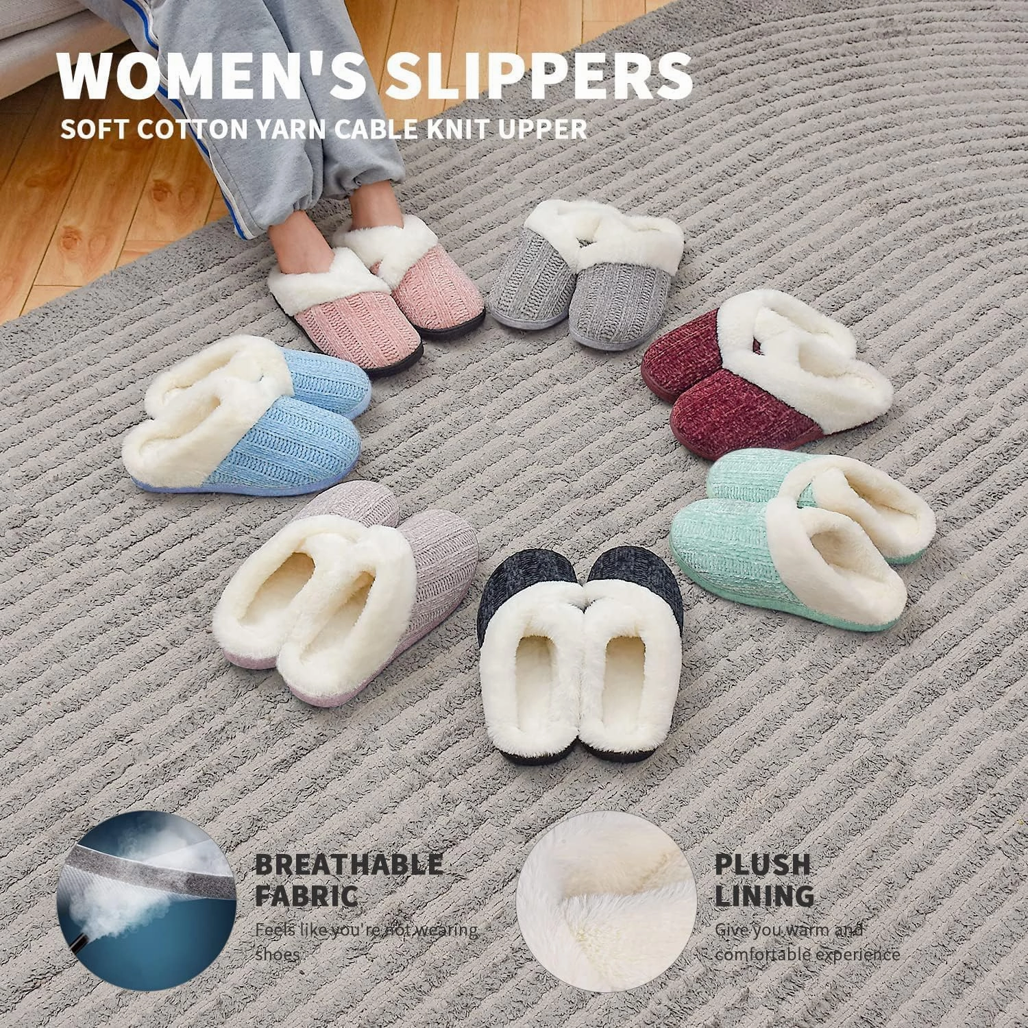 Homitem Fuzzy Slippers for Women Indoor and Outdoor Fluffy Bedroom House Shoes with Arch Support Memory Foam Winter Warm Ladeis Cute Comfy Cozy
