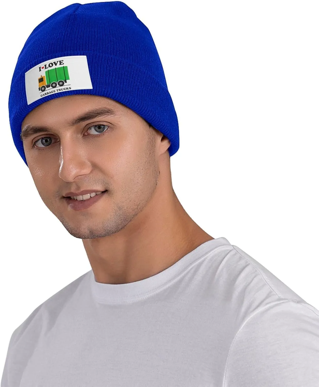 I Love Garbage Trucks Print Knitted Beanie Hat for Winter Warm Hat Simple Windproof Trendy Winter Hat