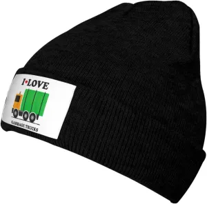 I Love Garbage Trucks Print Knitted Beanie Hat for Winter Warm Hat Simple Windproof Trendy Winter Hat