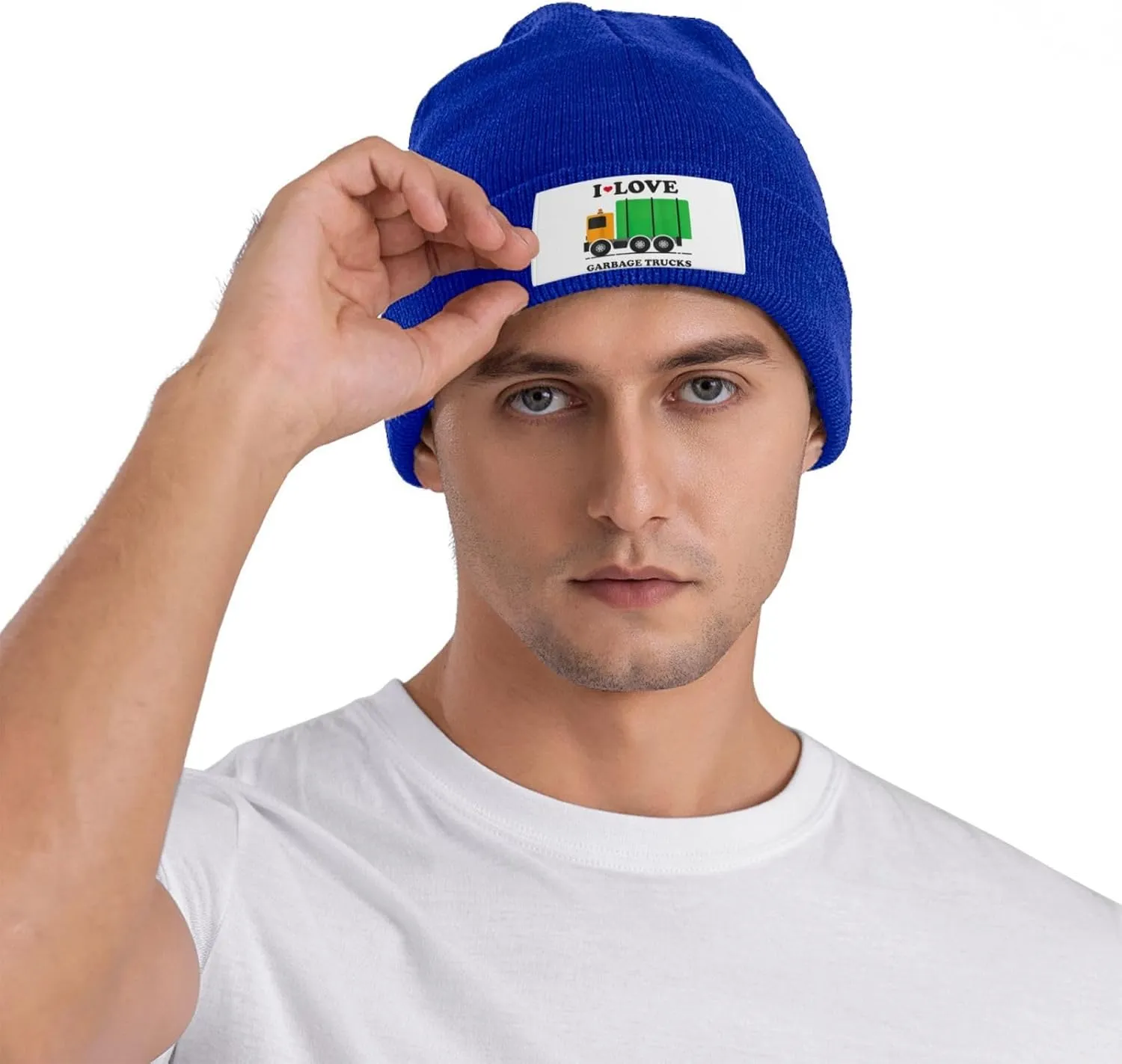 I Love Garbage Trucks Print Knitted Beanie Hat for Winter Warm Hat Simple Windproof Trendy Winter Hat