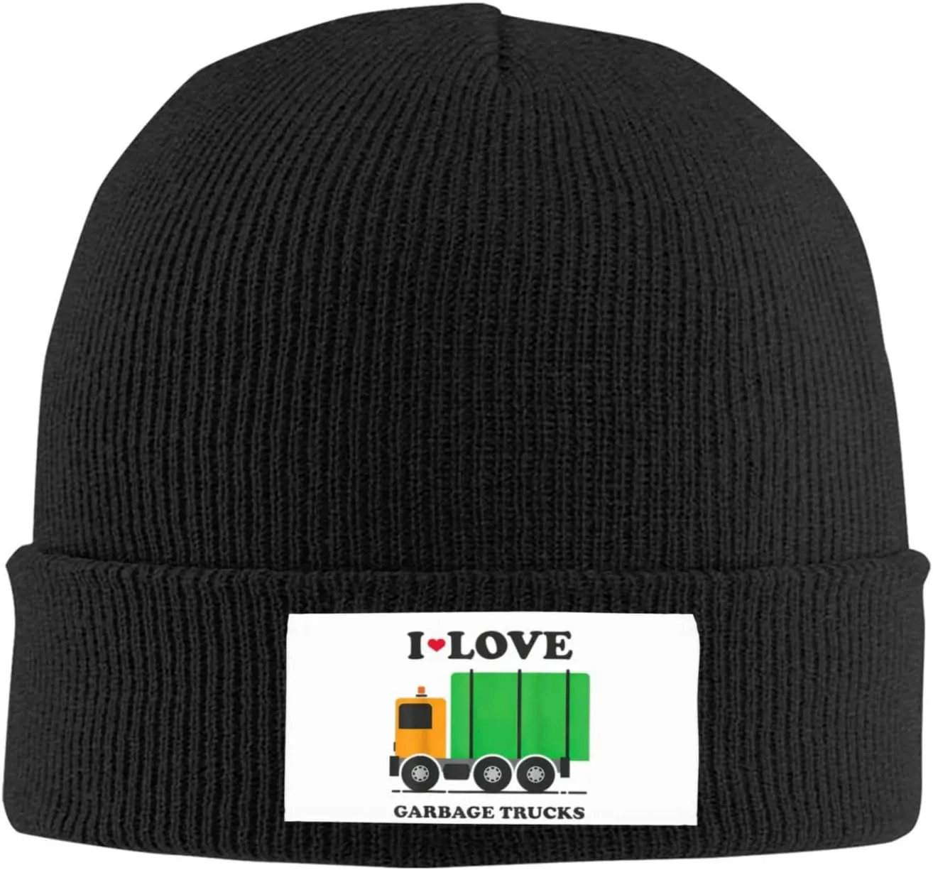 I Love Garbage Trucks Print Knitted Beanie Hat for Winter Warm Hat Simple Windproof Trendy Winter Hat